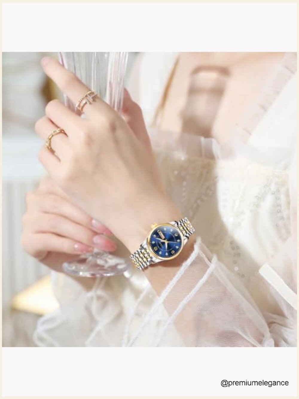 Gold Silver Two Tone Women Stainless Steel Watch Dress Quartz Day Date Water - Picture 6 of 7